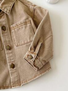 SHEIN 男童卡其色牛仔翻领长袖夹克