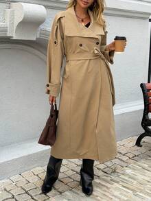 DAZY Women's Fashion Double-Breasted Trench Coat - Khaki - View 4