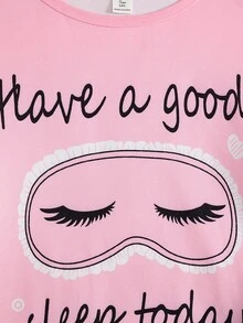 2 件套女童青少年可爱印花长袖上衣和裤子睡衣套装，秋冬休闲家居服 - 粉色 - 查看 8