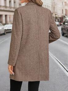 SHEIN Clasi Women's Autumn/Winter Khaki Plaid Woolen Coat, Classic Versatile, Old Money Style, Suitable For Commuting, Outings, And Gatherings Women's Winter Fall Coat Brown Blazer Women Plaid Coat - Khaki - View 2