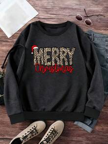 EMERY ROSE sweat-shirt oversize à col rond imprimé de Noël pour femmes