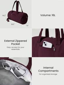 GLOWMODE 16L Max Large Capacity Carry Dual-Strap Duffle Zippered Bag Daily Active Casual Fall Winter - Burgundy - View 3
