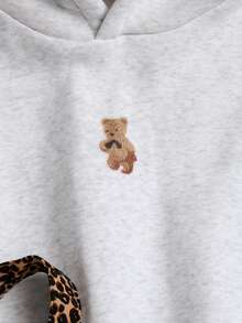 Tween Girls' Casual Street Leopard Faux Fur Hat, Five-Pointed Star & Leopard Print Pattern, Suitable For Street Style, Hooded Sweatshirt - Grey - View 8