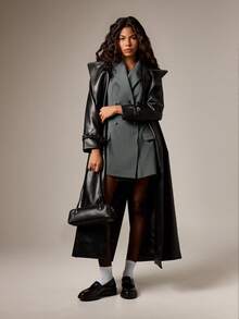 AiiRZ Vestido mini de doble botonadura con cuello de solapa y detalles de botones para otoño e invierno - Gris - Ver 3