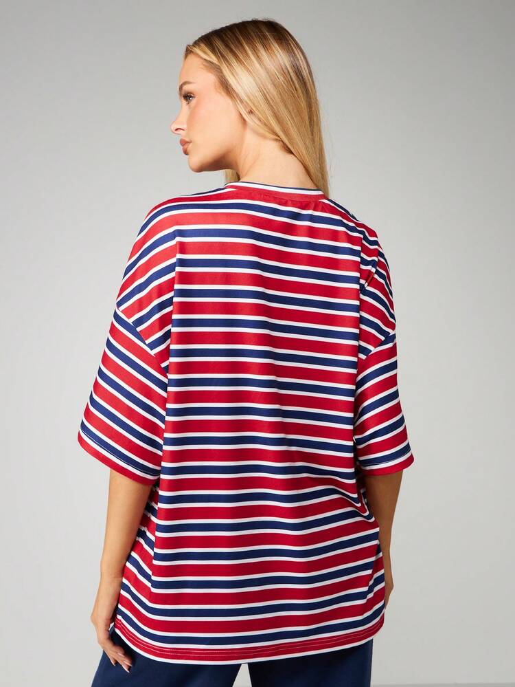 Missguided x Playboy Oversized Horizontal Striped T-Shirt With Short Sleeves And Crew Neck