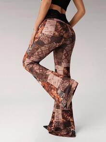 SHEIN ICON 复古佩斯利印花 Y2K 超低腰性感喇叭裤 - 棕色 - 查看 2