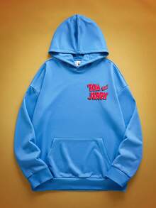 TOM & JERRY X SHEIN Men's Letter & Cartoon Graphic Long Sleeve Hooded Sweatshirt
