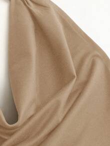 Sweetra 黑色低胸露背系带修身迷你连衣裙，性感修身 - 駝色 - 查看 5