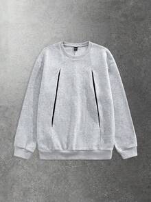 ROMWE MEN Men's Casual Distressed Crew Neck Pullover Sweatshirt - Light Grey - View 1