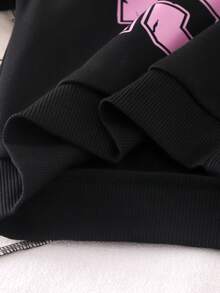 SHEIN Explorewe 2 件套女童休闲时尚 23 号印花长袖运动衫和粉色裤子，秋冬时尚甜美少女休闲装 - 黑色 - 查看 6