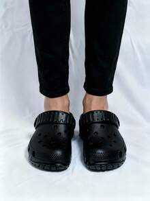 Zuecos masculinos de EVA transpirable, punta redonda sin cordones, suela plana, estilo casual para playa y hogar - Negro - Ver 2