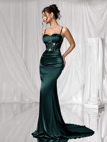 Coutiva Vestido de noche formal (muy adornado) - Verde Oscuro - Ver 7
