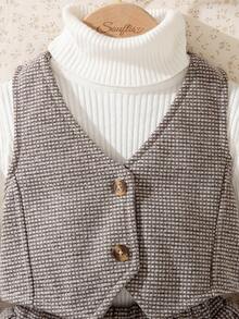 Souflis Souflis 两件套女婴优雅格子上衣搭配经典百褶裙套装，适合上学、外出和休闲场合，2025秋冬季法式风格 - 棕色 - 查看 7