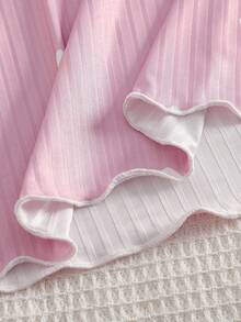 Sparklyn 2pcs Girls Ribbed Fabric Casual Comfortable Pajama Set, Long Pants And Long Sleeve Top - Pink - View 7