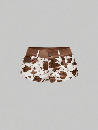 Hippie Short taille basse vintage hippie Millennium Babe avec imprimé animal et patchwork de fausse fourrure pour femmes