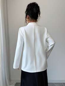 Rafferiza Women's Elegant Rhinestone Embellished Double-Breasted Long Sleeve Blazer - White - View 2