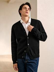 Manfinity Mode Cárdigan casual de un solo abotonado de unicolor para hombres, otoño/invierno