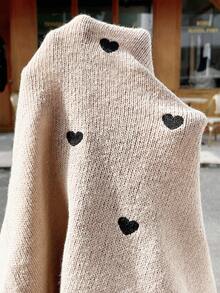 Serisse Women's Casual Colorblock Collar Heart Embroidery Sweater, Autumn/Winter New Year  ,Party,Christmas - Apricot - View 8