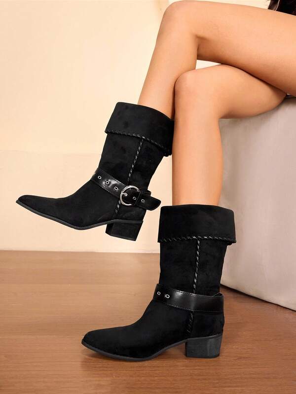 Daringsoles Botas medianas hasta el tobillo de mujer de color negro a la moda