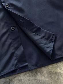 AXEPEAK 男士夏季休闲街头刺绣落肩宽松衬衫 - 藍色 - 查看 5