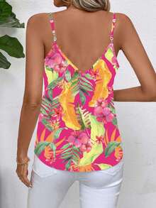 SHEIN Clasi 彩色香蕉叶印花女式背心，适合夏季 - 玫紅色 - 查看 2