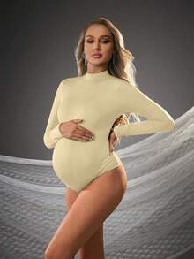 Cheriluna Maternity Maternity Solid Color Stand Collar Long Sleeve Casual Jumpsuit