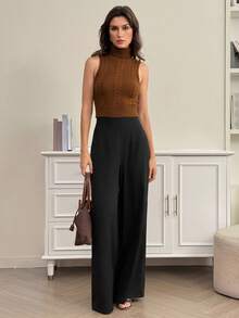 SHEIN Tall 2 Stücke Damen Herbst/Winter Twist Zopfmuster Rollkragen ärmelloses Lässig Strick Top Set, Thanksgiving, ärmelloses braun und weiß 2-teiliges Sweaterset - Verschiedenfarbig - Übersicht 7