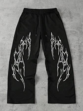 Pantalon de survêtement ample avec taille à cordon de serrage et poches, imprimé gothique pour hommes