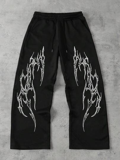 Street Life Men's Gothic Print Drawstring Waist Pockets Loose Fit Sweatpants