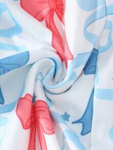 Young Girl' Minimalist Elegant Bow Print Long Sleeve Jumpsuit, Bodysuit Home Outfit Unisex Long Pajama Sets Kids Bow Pajamas Kids Collar Neck Pajama Sets Kids Long Pajama Sets Cotton,Snug Fit - Multicolor - View 6