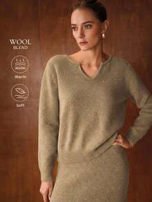 MOTF PREMIUM WOOL BLEND SEQUIN DETAIL NOTCHED NECK SWEATER - Camel - View 1