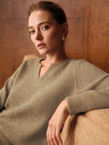 MOTF PREMIUM WOOL BLEND SEQUIN DETAIL NOTCHED NECK SWEATER - Camel - View 7