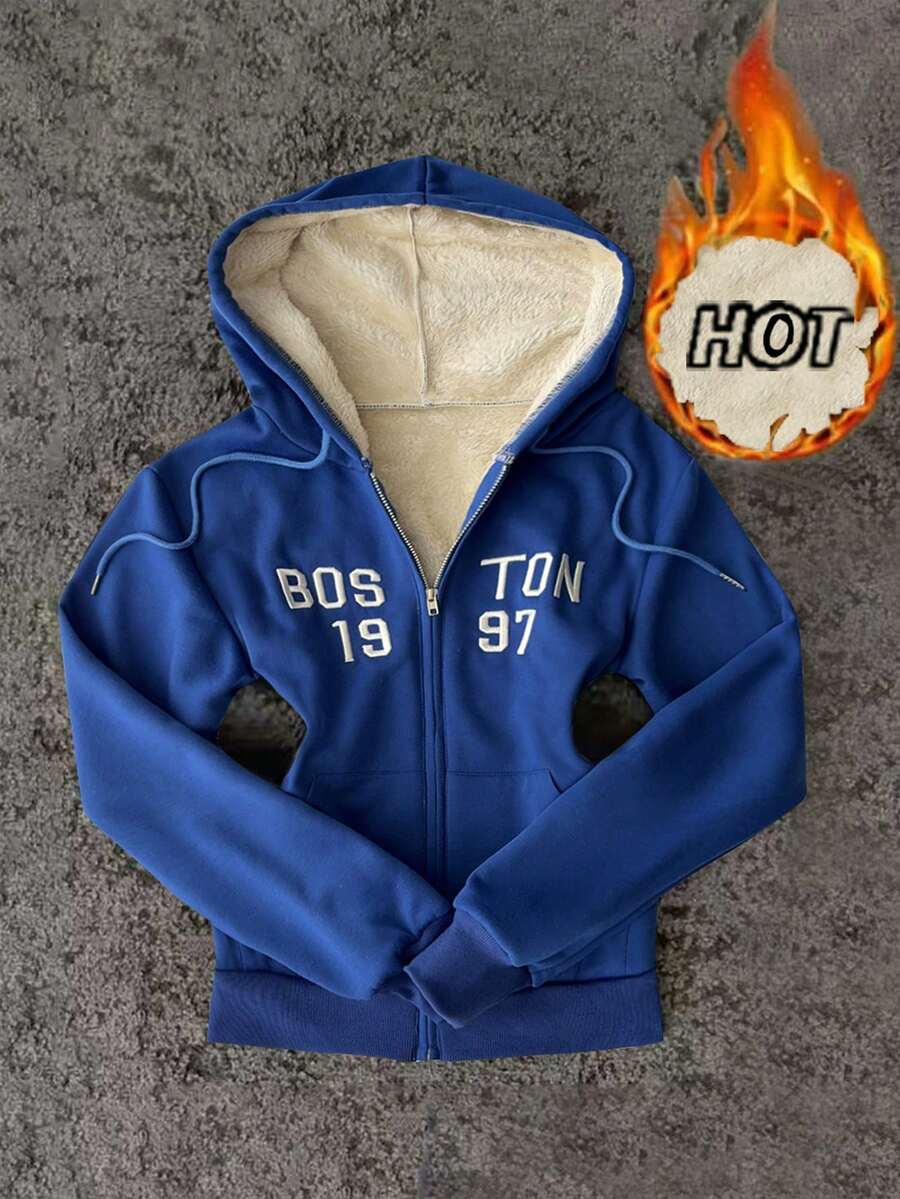 INAWLY New Letter Embroidery Casual College Style Fashion Comfortable Women Jacket Sweatshirt - Blue - View 1