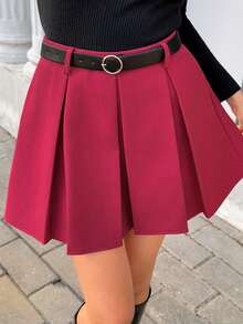 Chiquease 2025 Autumn Fresh Pick: Burgundy Ultra-Short High-Waisted Pleated Skirt – Where Women's Commuter Ease Meets Timeless Versatile Charm - Burgundy - View 4