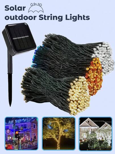 Teckwe 1 pieza Guirnalda de luces LED solares de 200/100/50/20 con 8 modos, lámpara solar para decoración de jardín, boda, fiesta, exterior para Navidad, árbol de Navidad, patio, campamento, fiesta de jardín
