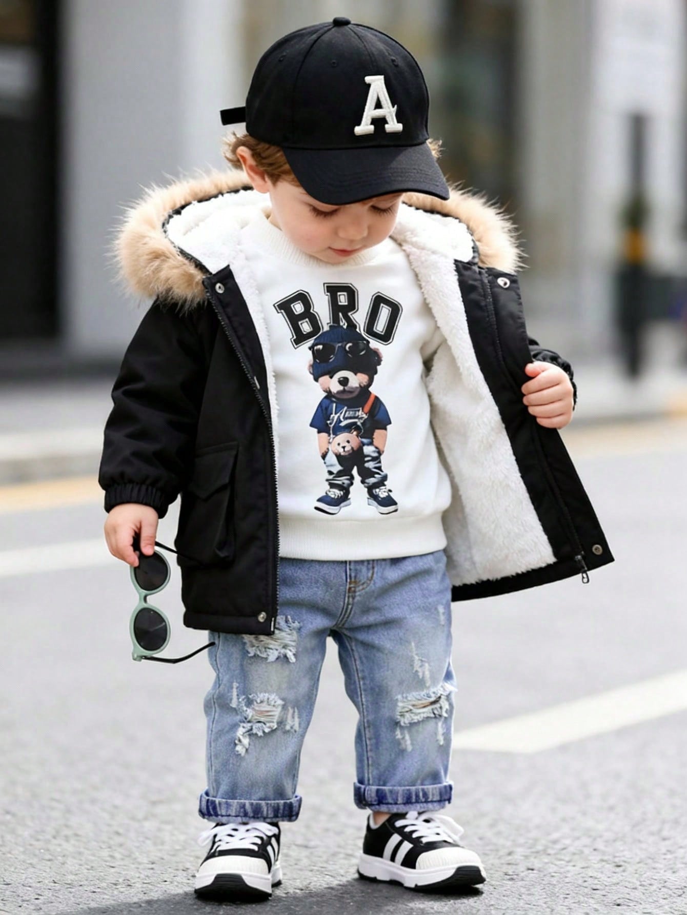 مجموعة ملابس طفل ولد 2 قطعة، بلوزة كاجوال بأكمام ط...