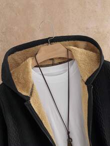 Manfinity NXTstreet Men's Thermal Lined Zip-Up Hooded Lined Long Sleeve Overcoat, Autumn/Winter - Black - View 3