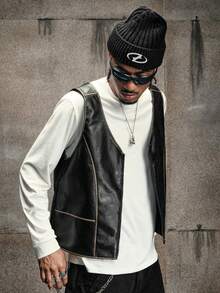 AXEPEAK Men's Fashionable Versatile Vest - Black - View 1