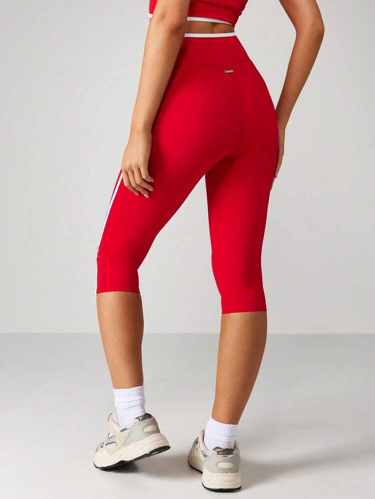 Missguided x Playboy Christmas High Waisted Capri Athletic Leggings With Contrast Trim And Logo Detail For Women Workout Activewear