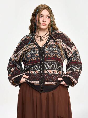 Fairycore Cardigan vintage in maglia jacquard per donna taglie comode