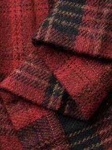 FRIFUL 女士搭扣设计格子褶皱A字休闲半身裙，新年，圣诞节 - 紅色 - 查看 7