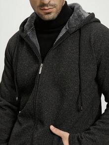 Manfinity CityGents Men's Mid-Length Hooded Knit Cardigan With Thermal Lining, Fall/Winter