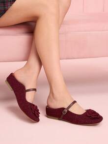 CUCCOO DOLLMOD Women's Fashion Sweet Cute Hollow Delicate Bow Mule Flat Shoes - Red - View 4