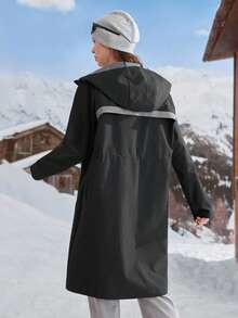 In My Nature Women's Letter Print Raglan Sleeve Zip Front Hooded Outdoor Raincoat