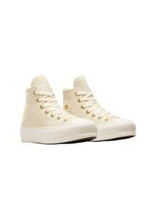 Converse Chuck Taylor All Star Lift Leather Hi Tops Women Trainers Light Grey A12764C - Egret/Egret/Gold - View 2