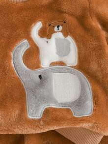 Cozy Pixies 新生儿男女宝宝卡通动物印花保暖加厚圆领长袖套头卫衣和松紧腰裤两件套，加厚保暖 - 棕色 - 查看 4