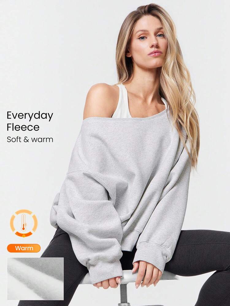 Everyday Fleece Shine Bright Soft Warm Lightweight Oversized Off-The-Shoulder Pullover Sweatshirt Autumn Winter Outdoors Daily Casual Wear