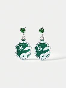 HARRY POTTER X SHEIN A Pair Of Green Glass Rhinestone Pendant Earrings - Multicolor - View 3