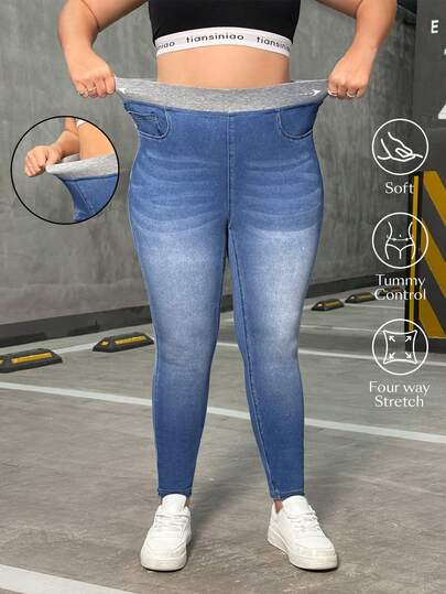 Flexra سراويل جينز مرنة الخصر للنساء كبيرات الحجم، عملية وعصرية