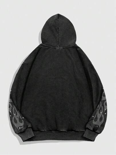 Street Life Men's Rhinestone Decor Printed Graphic Hoodie, Streetwear